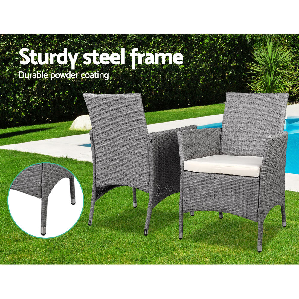 3PC Outdoor Wicker Bistro Set - Grey - Homecoze