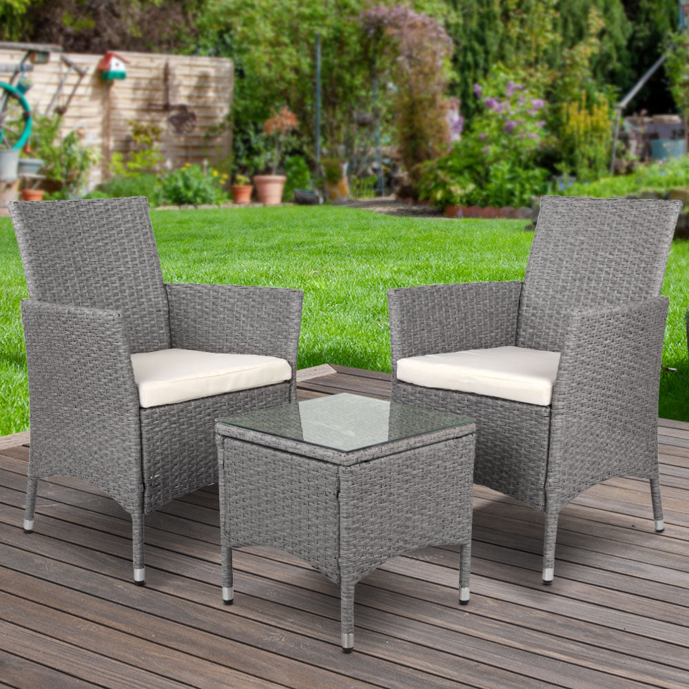 3 Piece Outdoor Wicker Bistro Set - Grey Homecoze