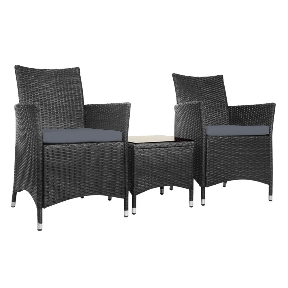 3 Piece Wicker Outdoor Bistro Table & Chair Set - Black Homecoze