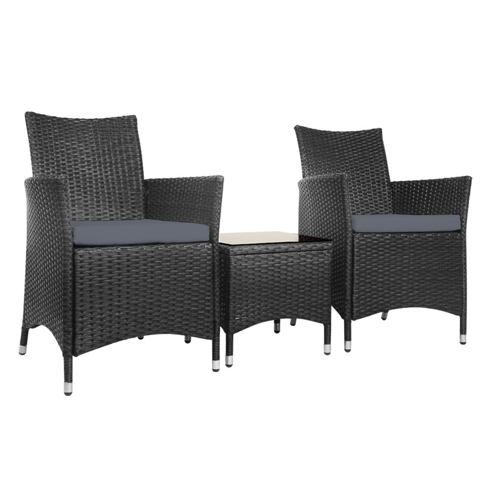 3PC Outdoor Wicker Bistro Set - Black/Black - Homecoze