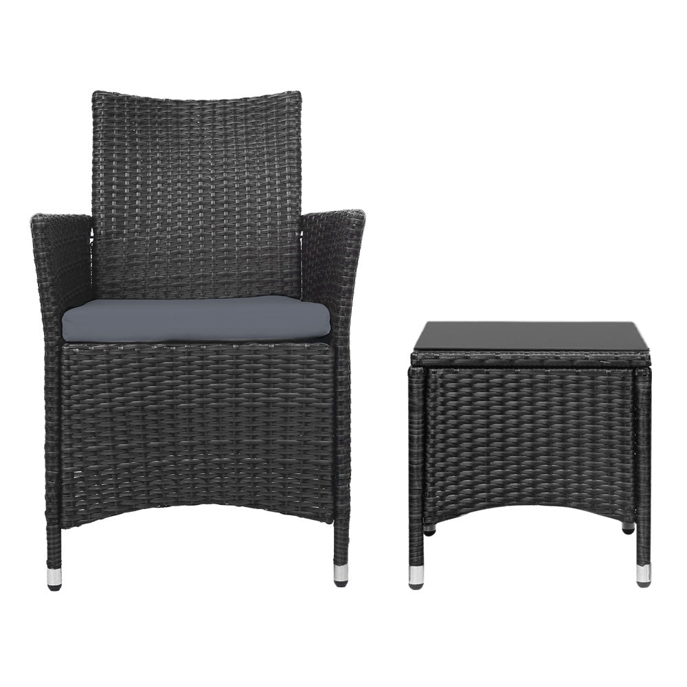 3 Piece Wicker Outdoor Bistro Table & Chair Set - Black Homecoze