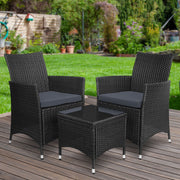 3PC Outdoor Wicker Bistro Set - Black/Black - Homecoze