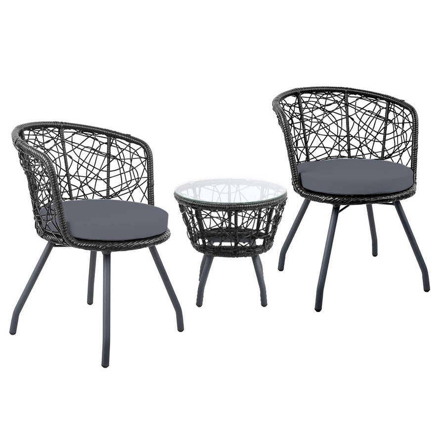 3 Piece Wicker Outdoor Bistro Set - Black Homecoze