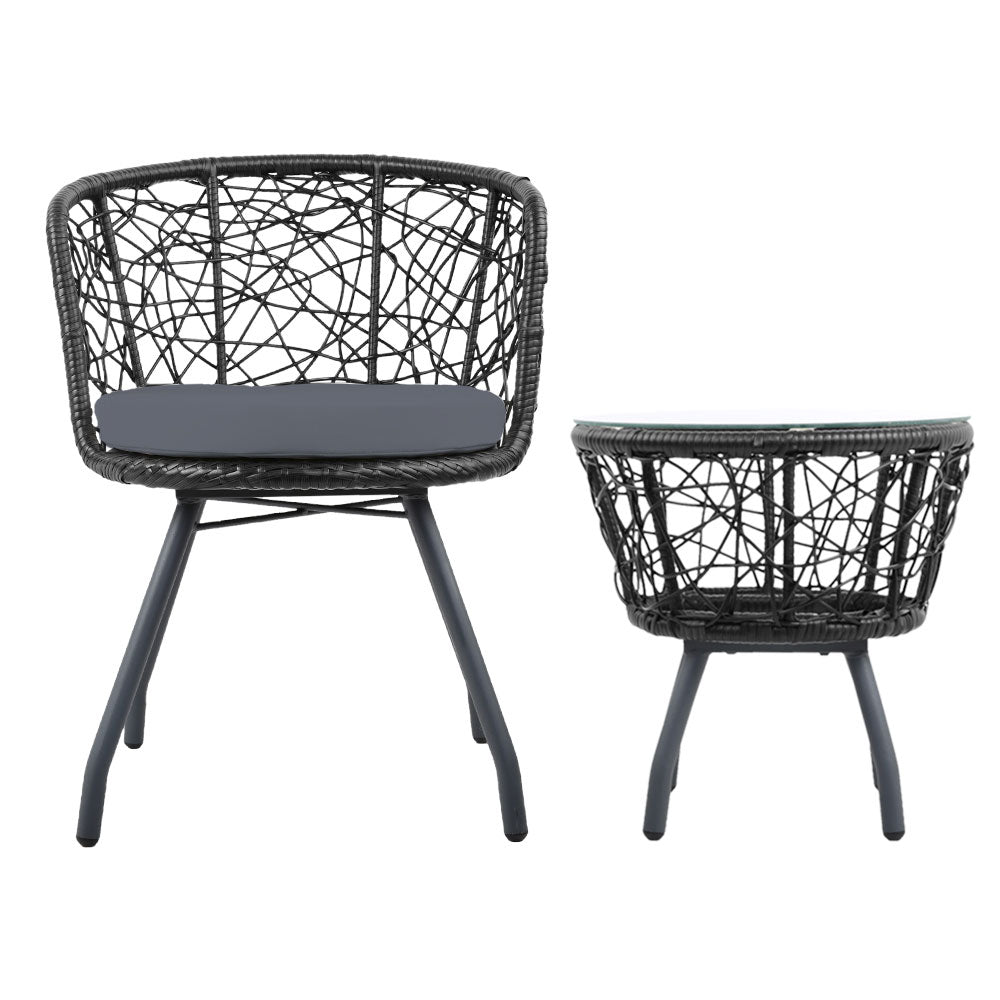 3 Piece Wicker Outdoor Bistro Set - Black - Homecoze