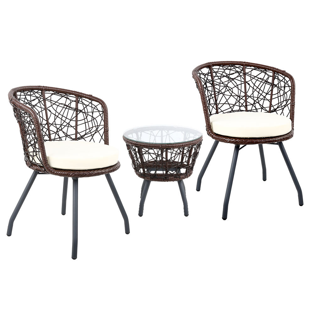 3 Piece Wicker Outdoor Bistro Set - Brown - Homecoze