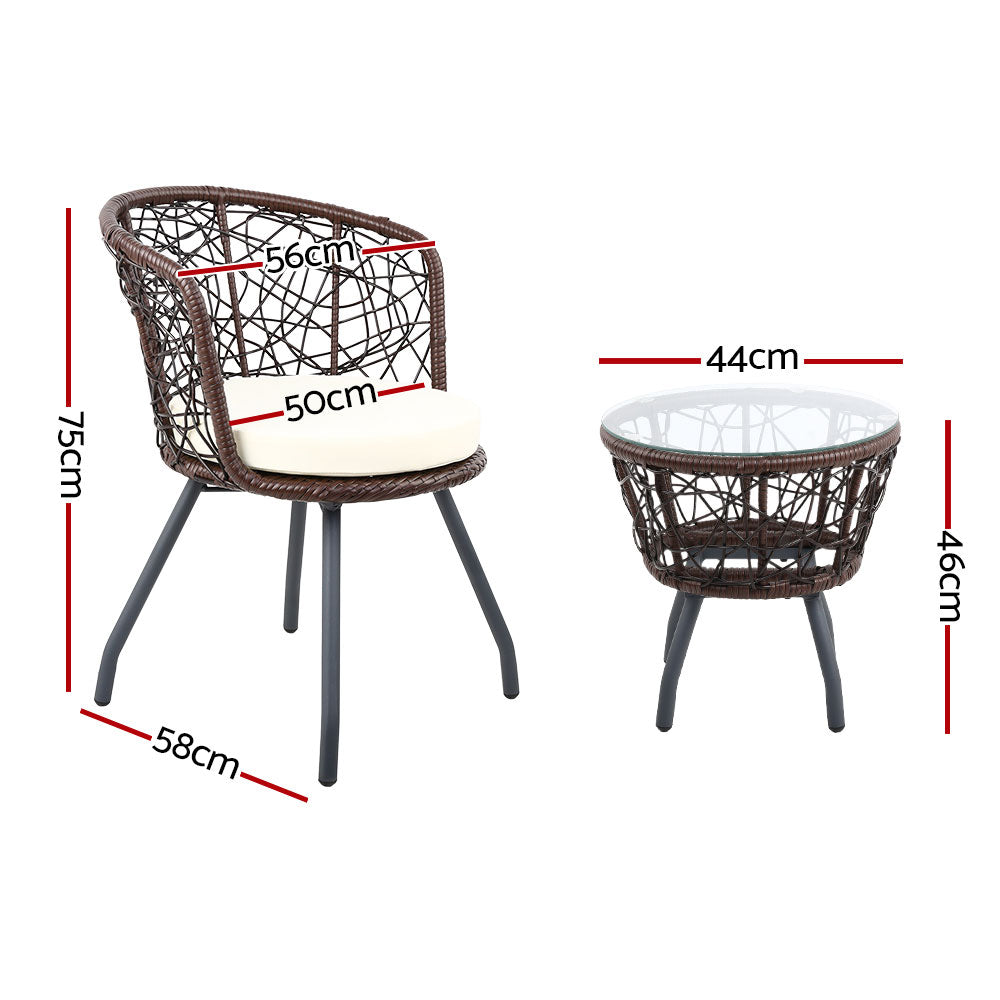 3 Piece Wicker Outdoor Bistro Set - Brown - Homecoze