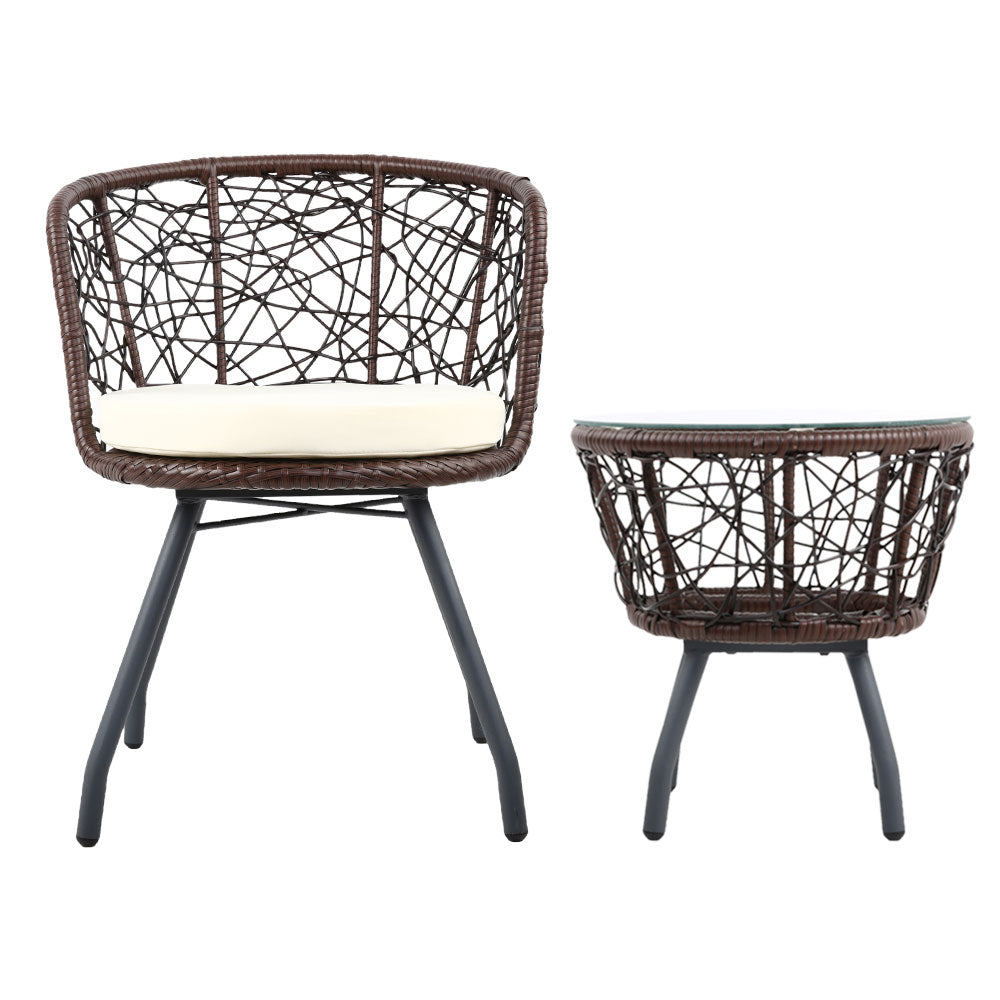 3 Piece Wicker Outdoor Bistro Set - Brown - Homecoze