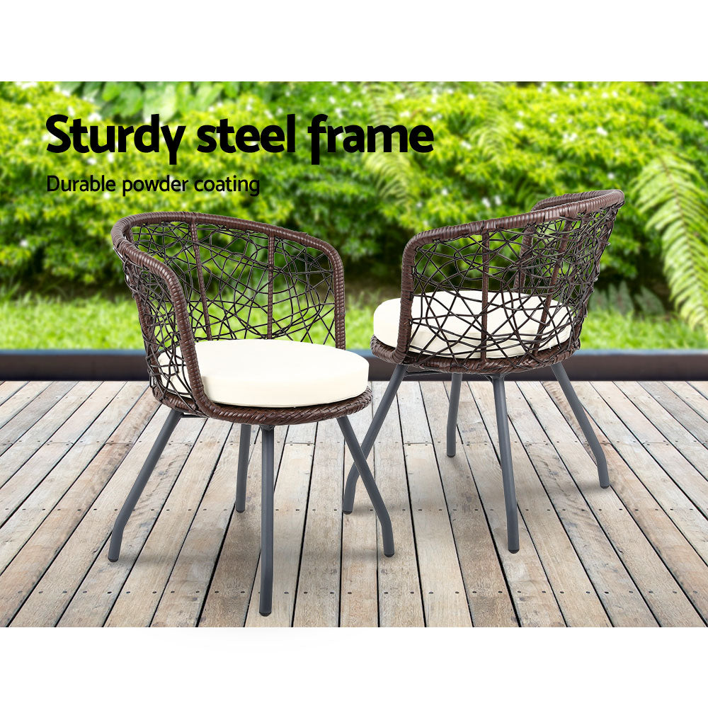 3 Piece Wicker Outdoor Bistro Set - Brown - Homecoze