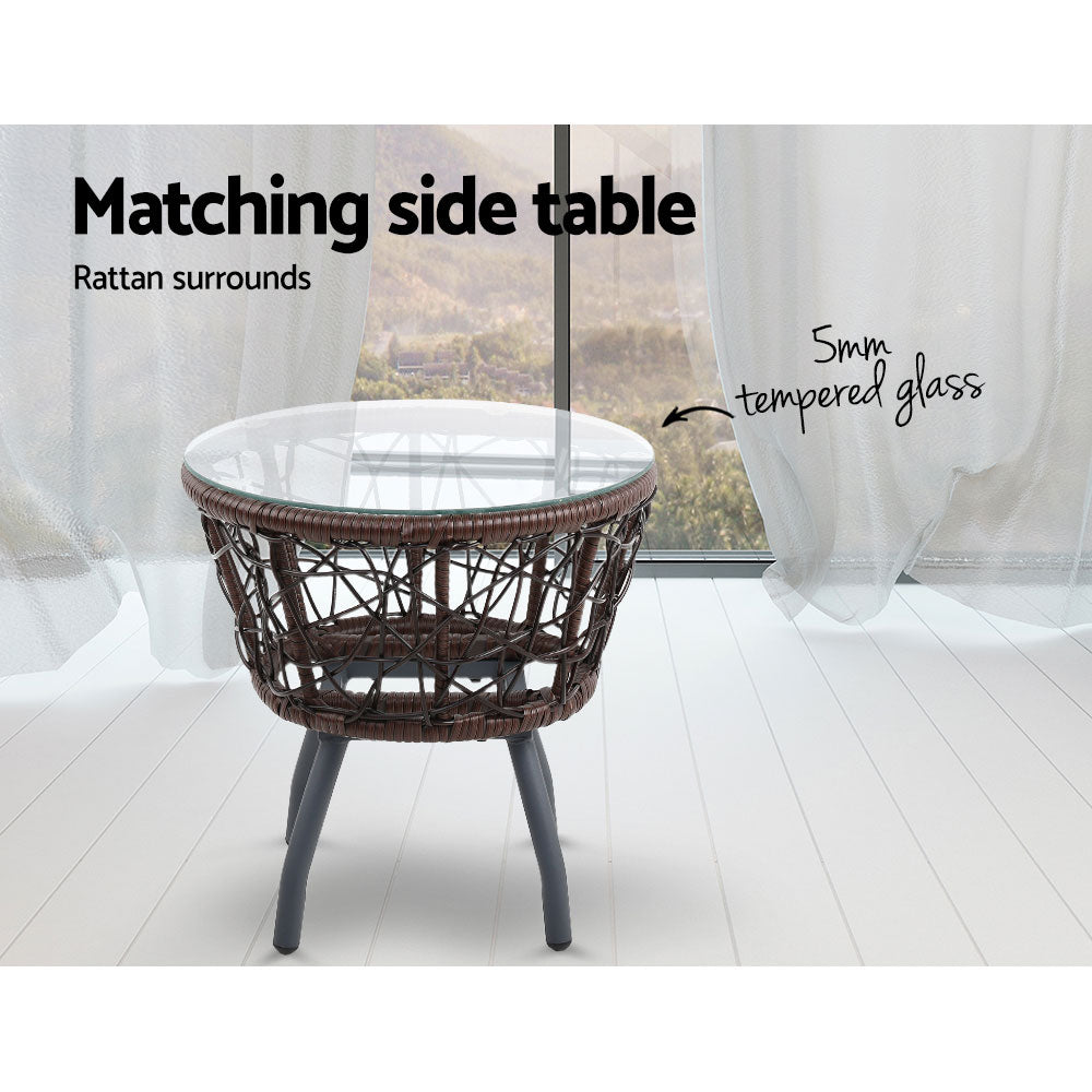 3 Piece Wicker Outdoor Bistro Set - Brown - Homecoze