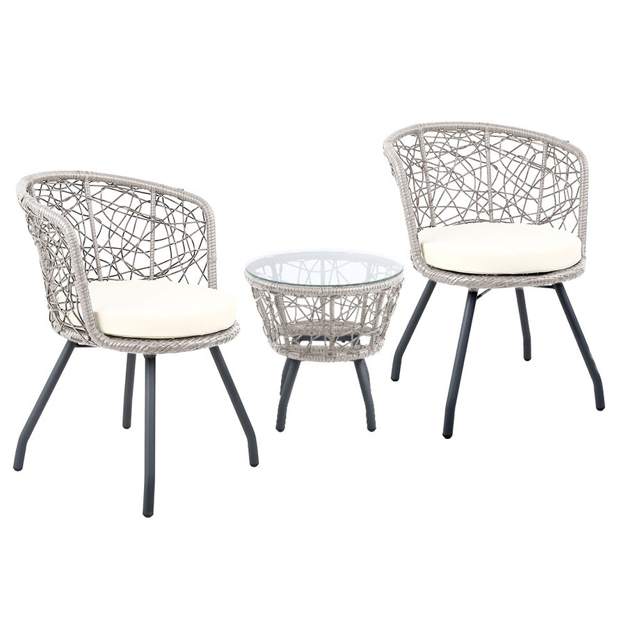 3 Piece Wicker Outdoor Bistro Set - Grey Homecoze