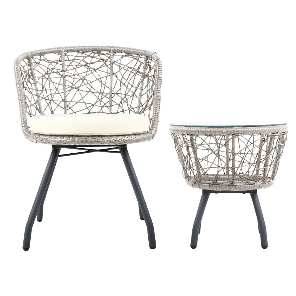 3 Piece Wicker Outdoor Bistro Set - Grey - Homecoze