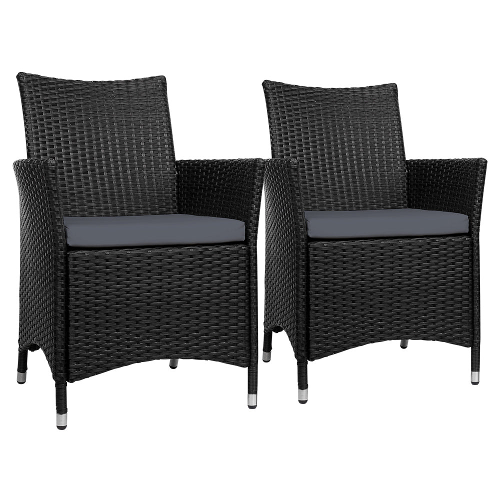Set of 2 Wicker Outdoor Bistro Chairs - Black Homecoze