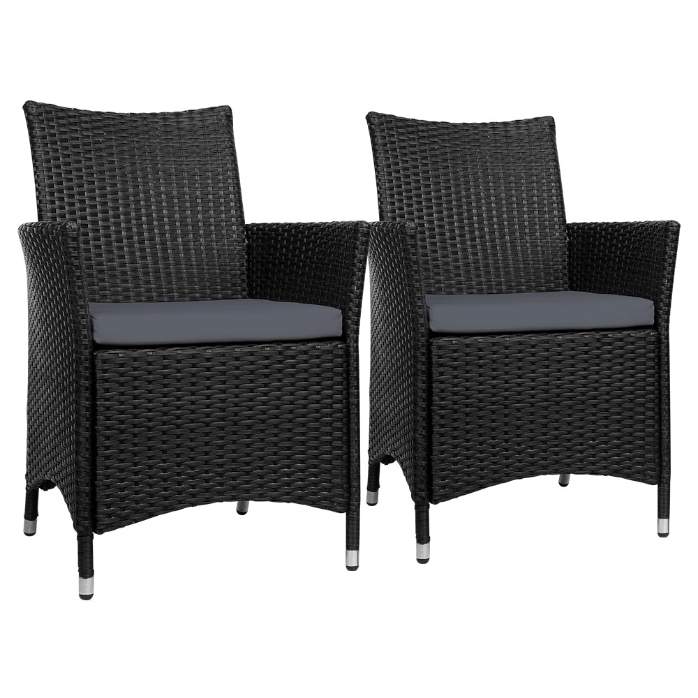 Set of 2 Wicker Outdoor Bistro Chairs - Black - Homecoze