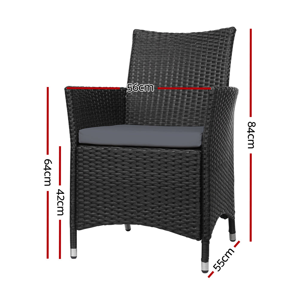 Set of 2 Wicker Outdoor Bistro Chairs - Black - Homecoze