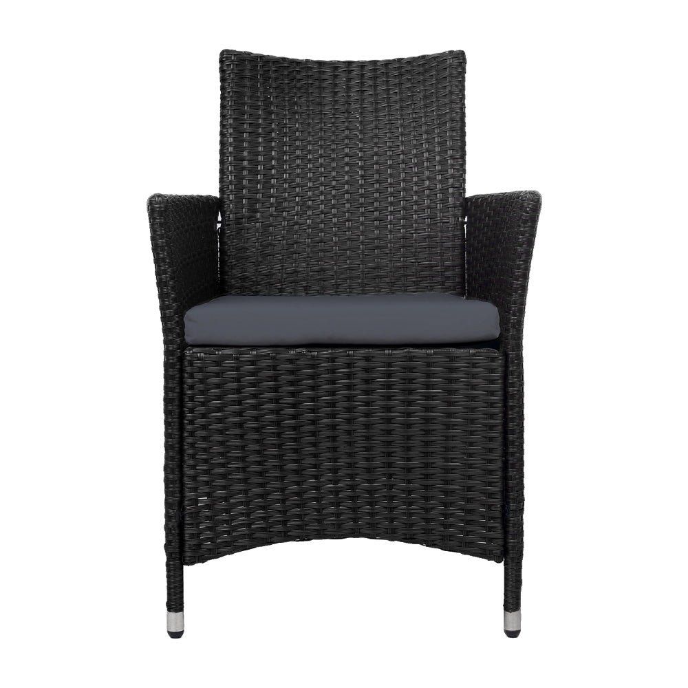 Set of 2 Wicker Outdoor Bistro Chairs - Black - Homecoze