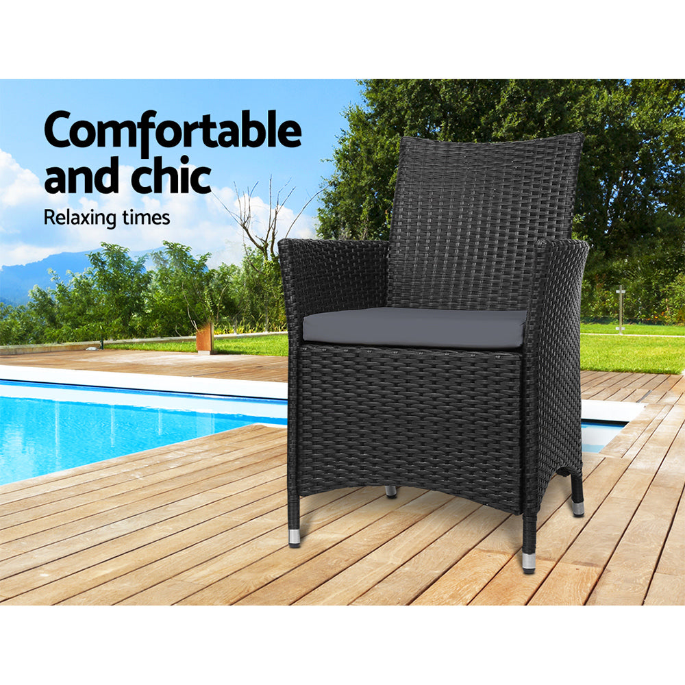 Set of 2 Wicker Outdoor Bistro Chairs - Black - Homecoze