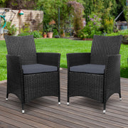 Set of 2 Wicker Outdoor Bistro Chairs - Black - Homecoze