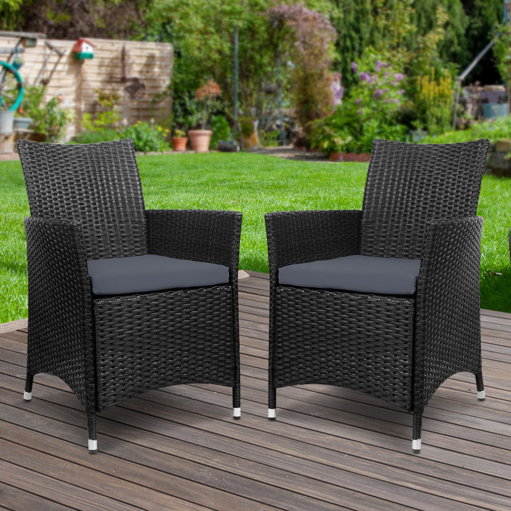 Set of 2 Wicker Outdoor Bistro Chairs - Black - Homecoze