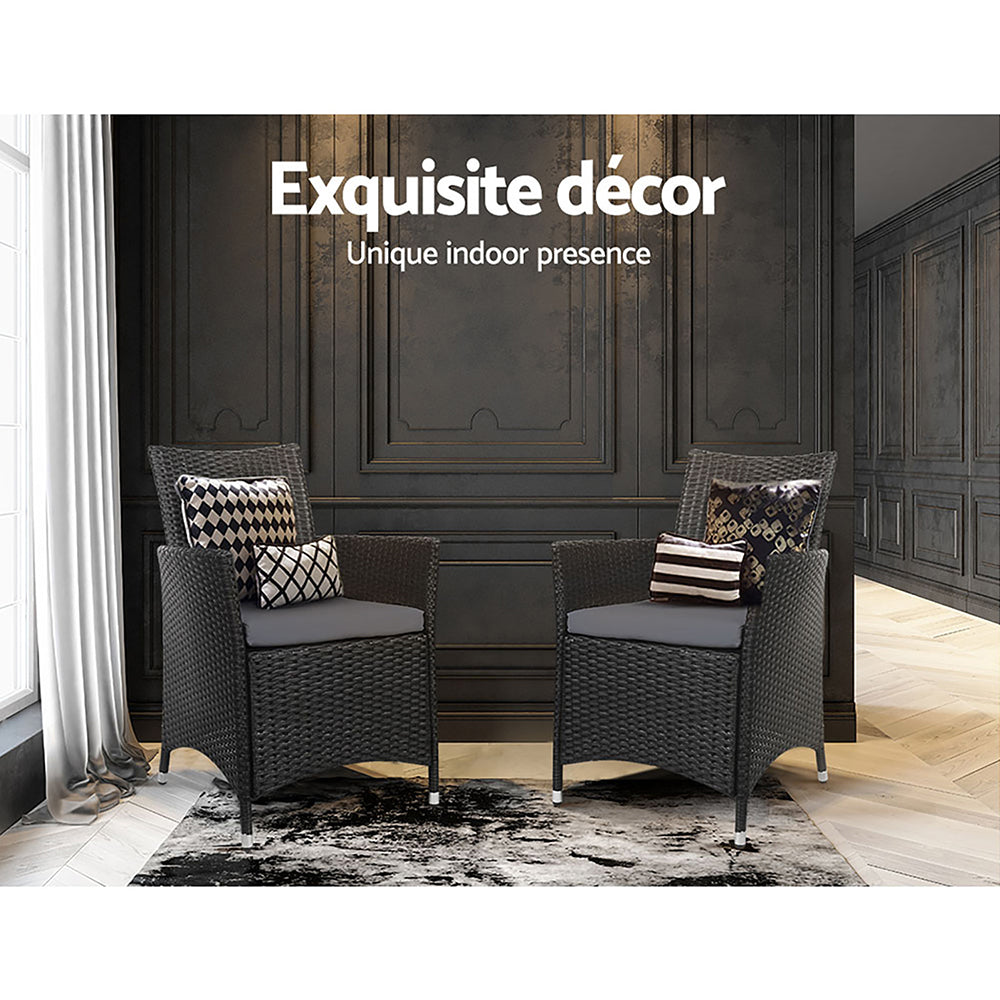 Set of 2 Wicker Outdoor Bistro Chairs - Black - Homecoze