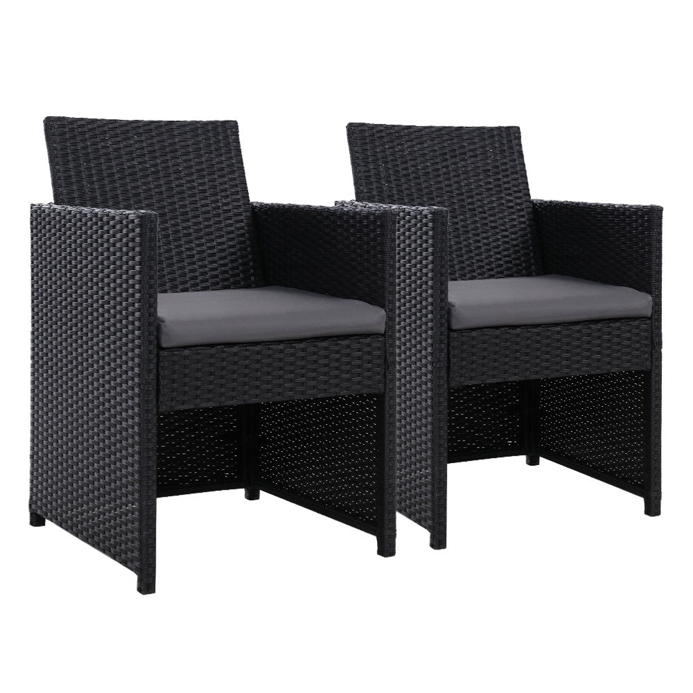 Set of 2 Outdoor Wicker Bistro Chairs Dining Patio Furniture Setting - Black Homecoze