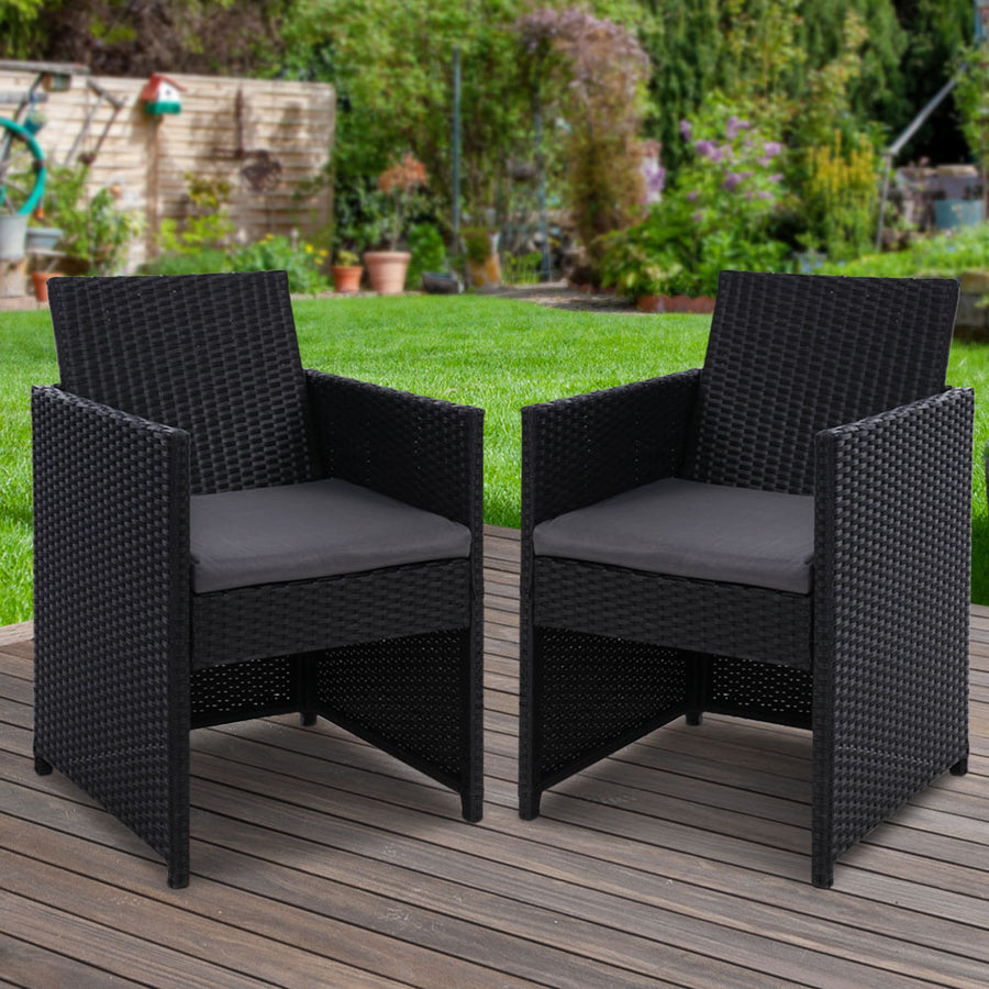 Set of 2 Outdoor Wicker Bistro Chairs Dining Patio Furniture Setting - Black Homecoze