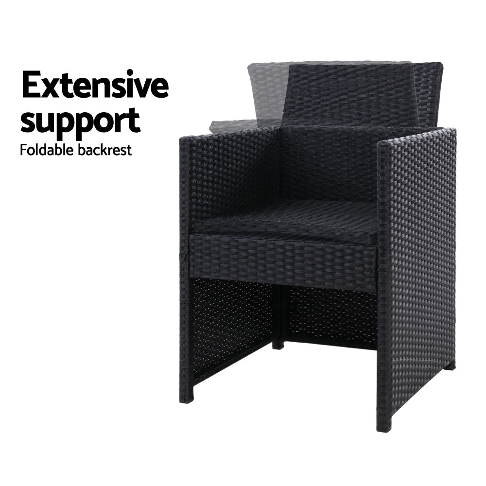 Set of 2 Outdoor Wicker Bistro Chairs Dining Patio Furniture Setting - Black Homecoze