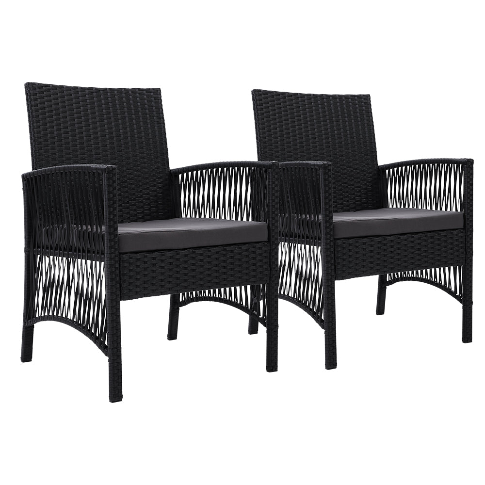 Set of 2 Harp Style Wicker Outdoor Dining Chairs - Black - Homecoze