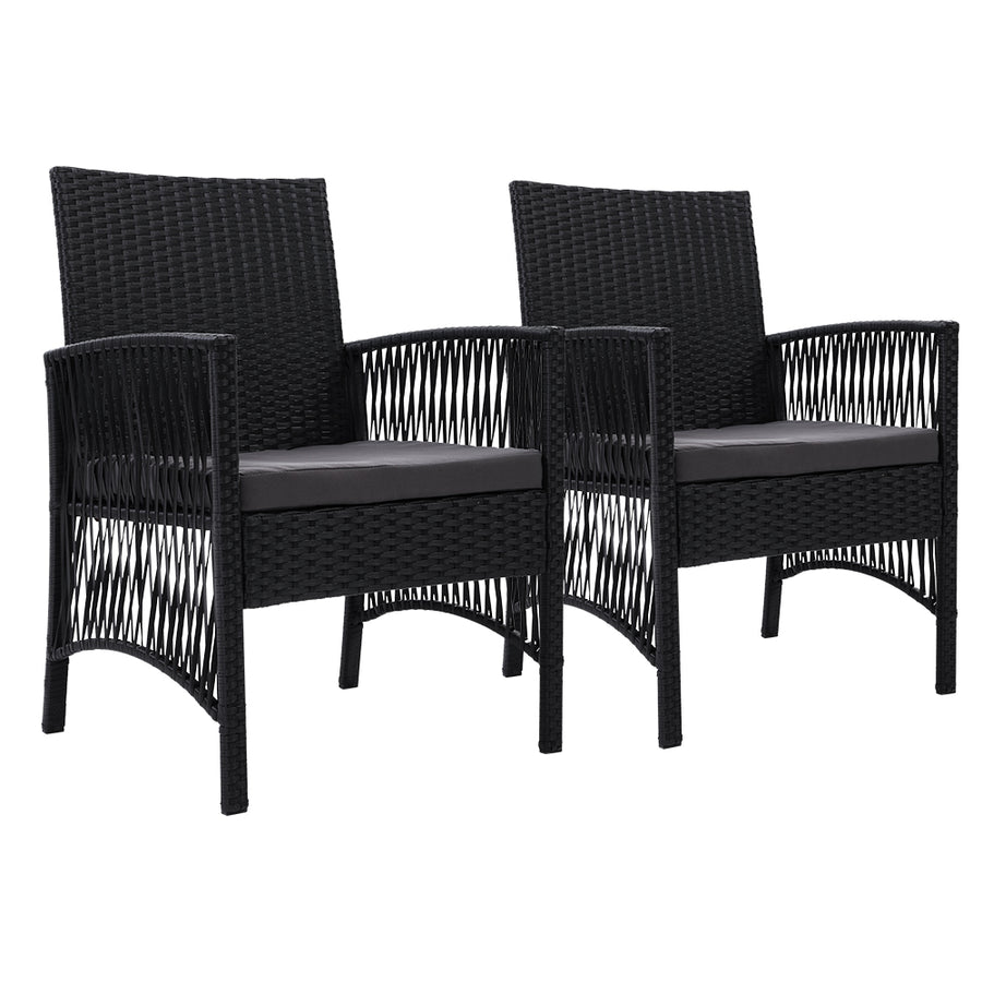 Set of 2 Harp Style Wicker Outdoor Dining Chairs - Black Homecoze