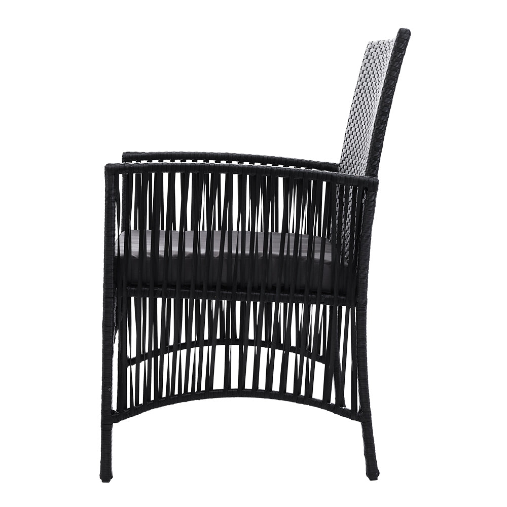 Set of 2 Harp Style Wicker Outdoor Dining Chairs - Black - Homecoze
