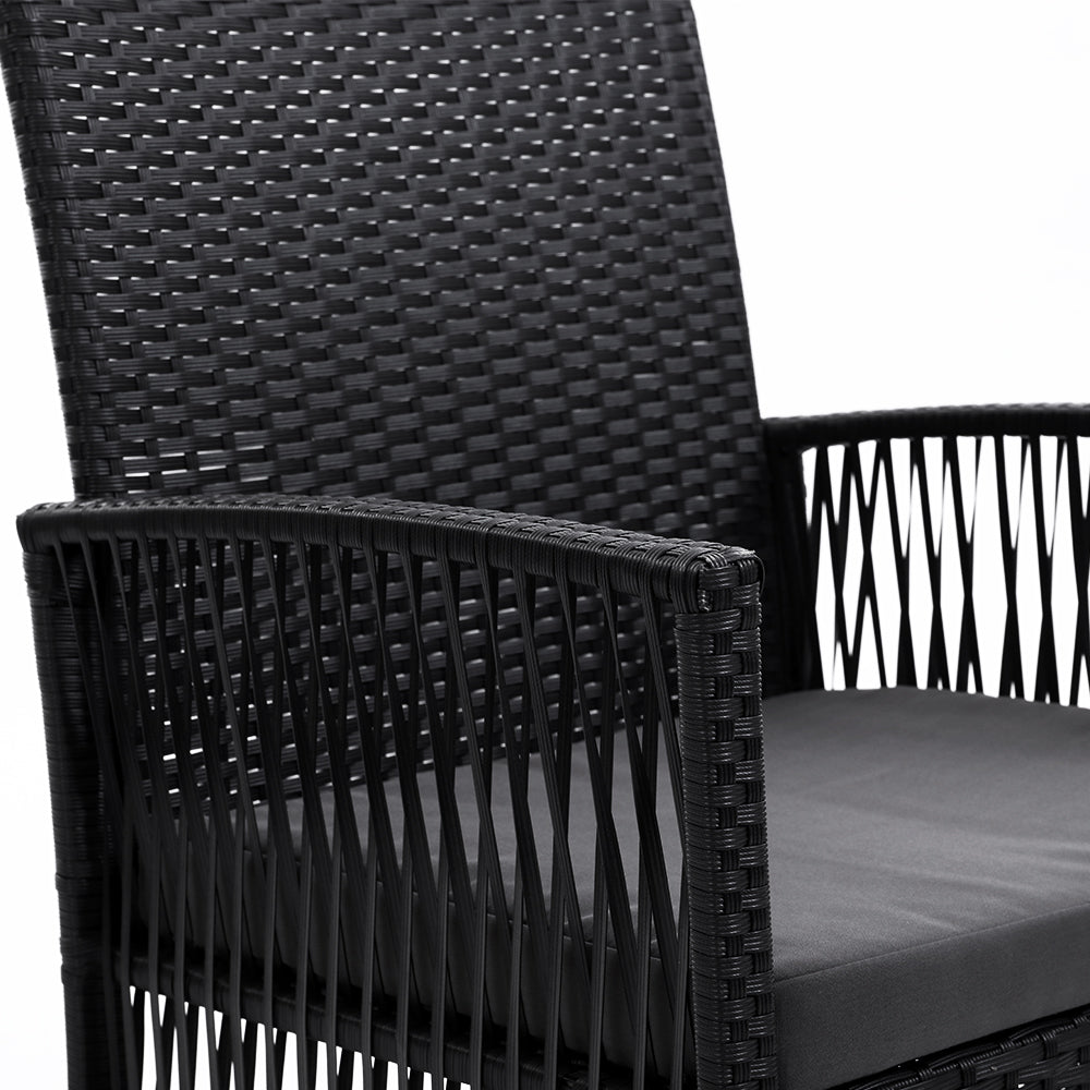 Set of 2 Harp Style Wicker Outdoor Dining Chairs - Black - Homecoze