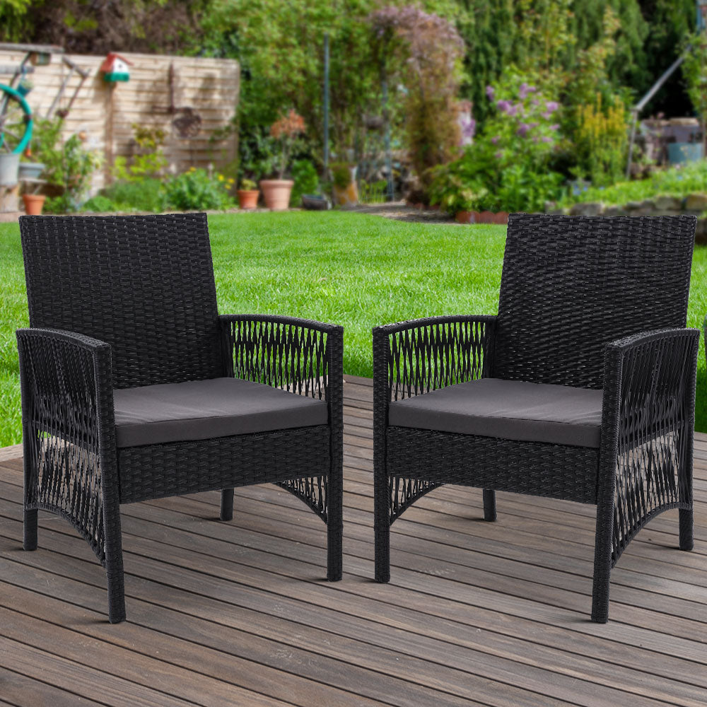 Set of 2 Harp Style Wicker Outdoor Dining Chairs - Black Homecoze