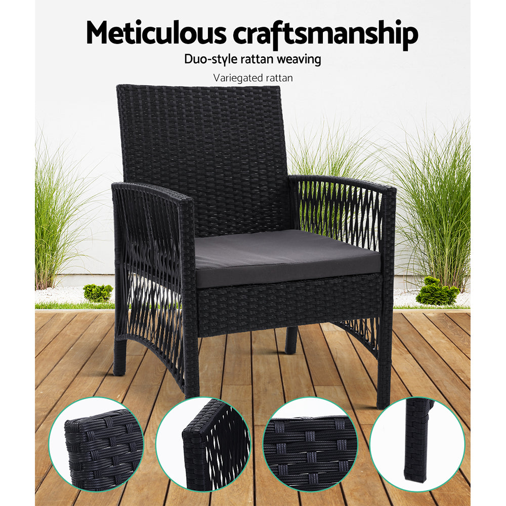 Set of 2 Harp Style Wicker Outdoor Dining Chairs - Black - Homecoze