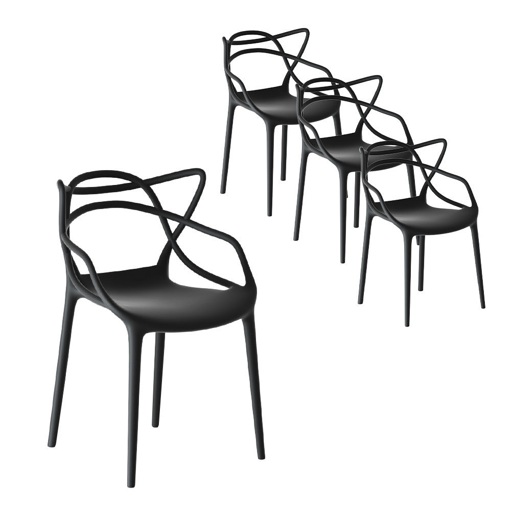 Set of 4 Outdoor Stackable Dining Chairs Lightweight Polypropylene 130kg Rated - Black Homecoze