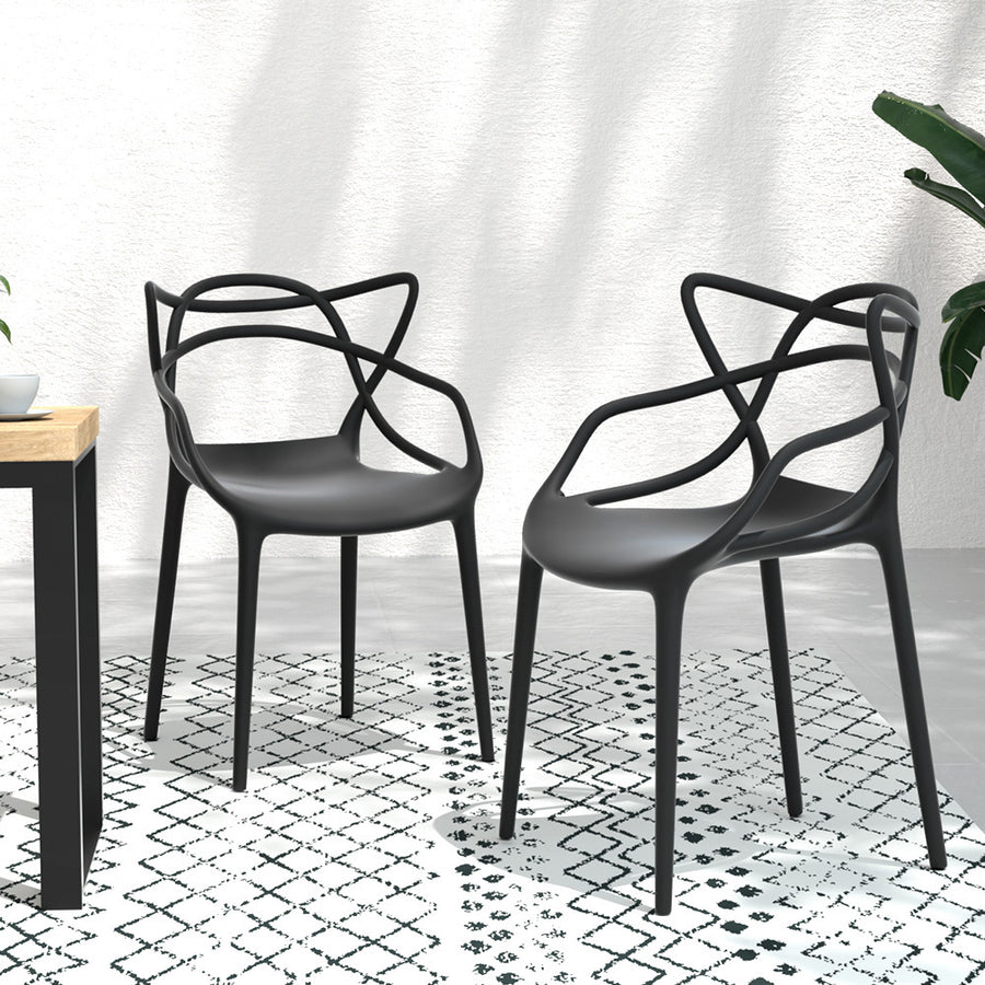 Set of 4 Outdoor Stackable Dining Chairs Lightweight Polypropylene 130kg Rated - Black Homecoze