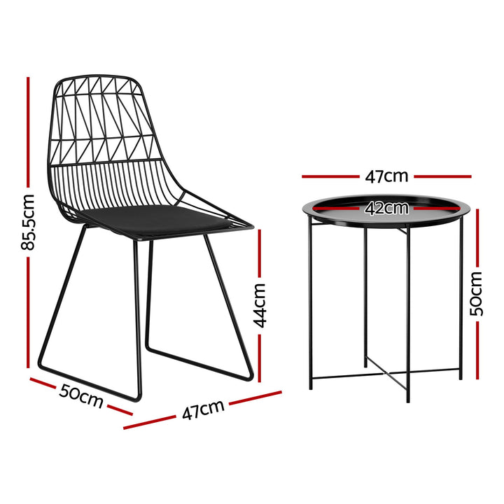 Ridge 3PC Outdoor Dining Chair & Side Table Set - Black