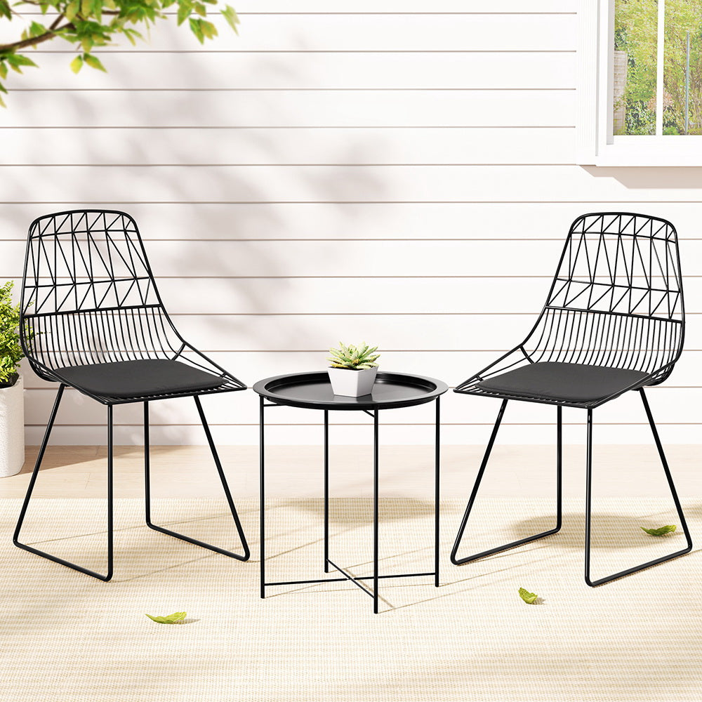 Ridge 3PC Outdoor Dining Chair & Side Table Set - Black