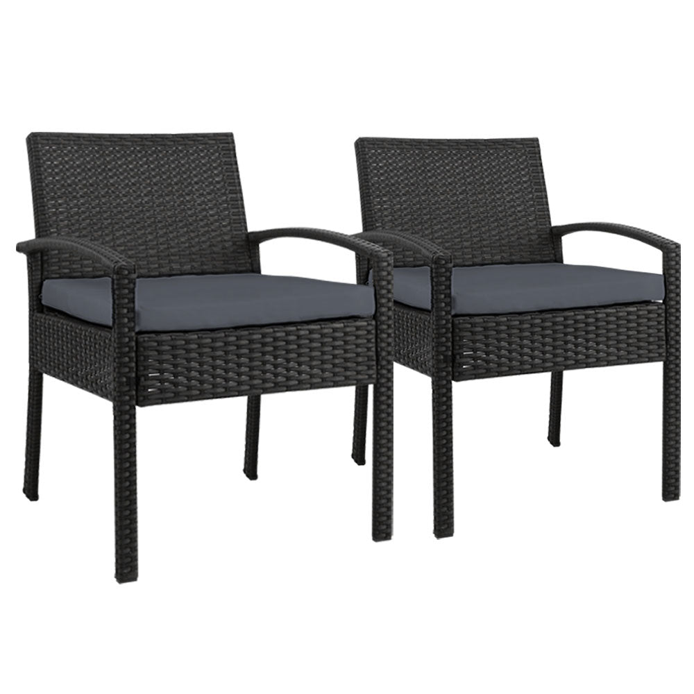 Set of 2 Outdoor Wicker Bistro Chairs - Black - Homecoze