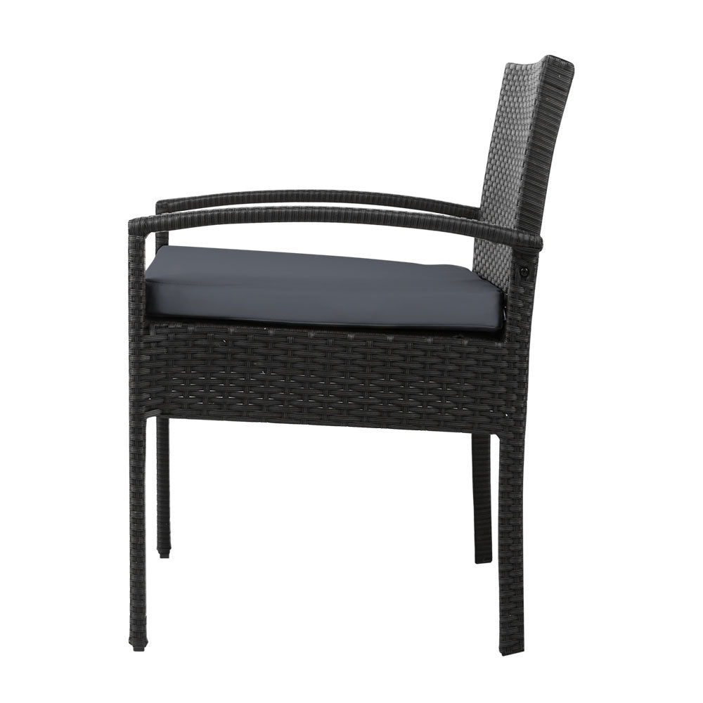 Set of 2 Outdoor Wicker Bistro Chairs - Black - Homecoze