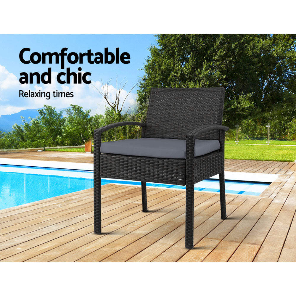 Set of 2 Outdoor Wicker Bistro Chairs - Black - Homecoze