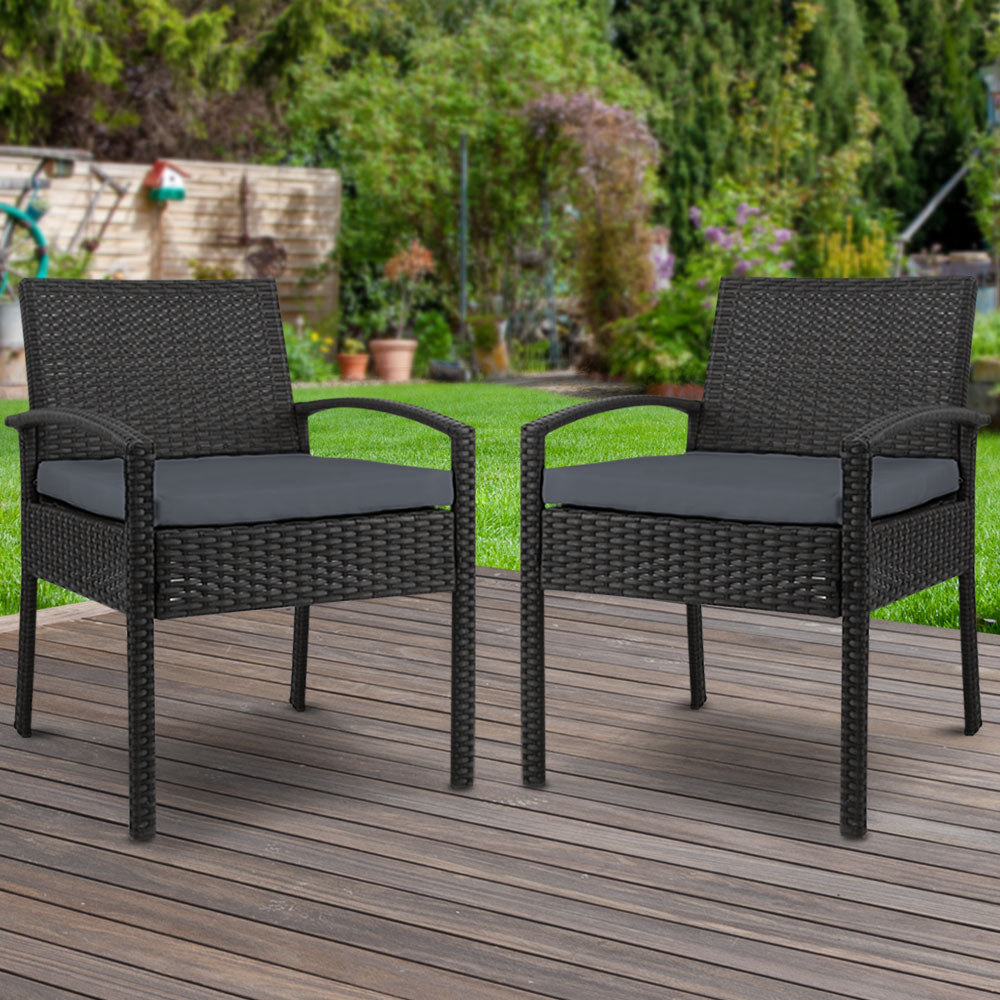 Set of 2 Outdoor Wicker Bistro Chairs - Black - Homecoze