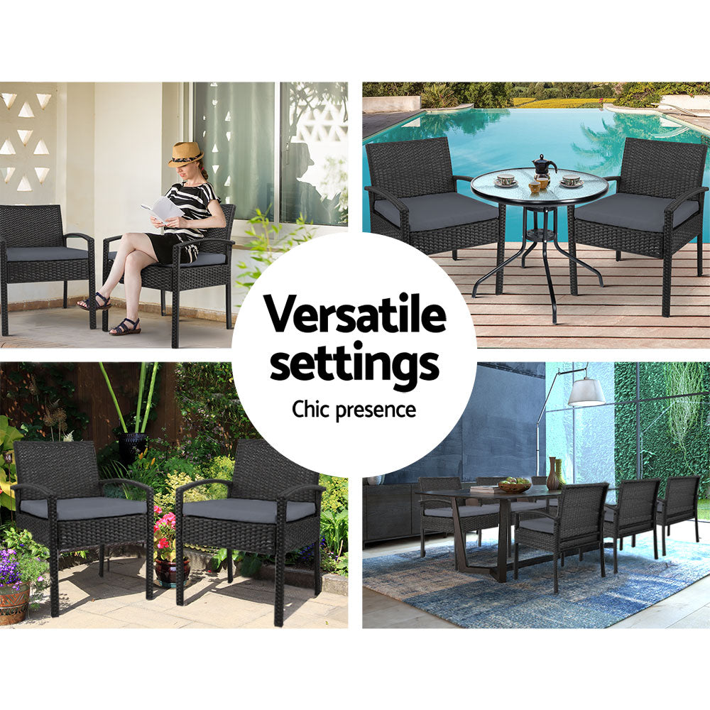 Set of 2 Outdoor Wicker Bistro Chairs - Black - Homecoze