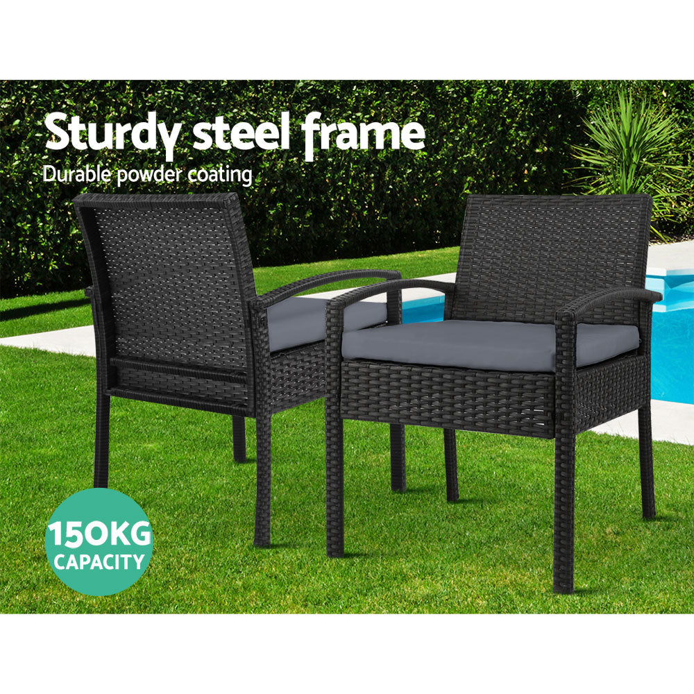 Set of 2 Outdoor Wicker Bistro Chairs - Black - Homecoze