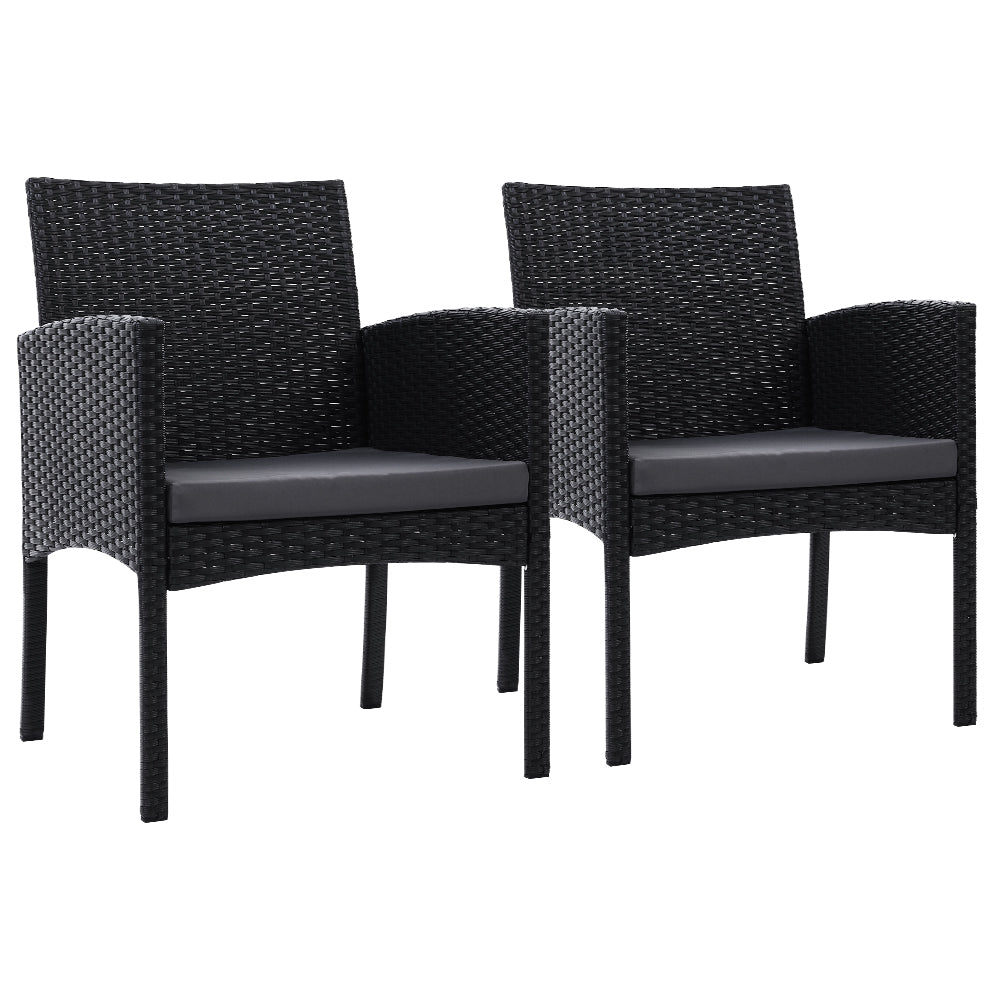 Set of 2 Wicker Outdoor Bistro Chairs - Black - Homecoze