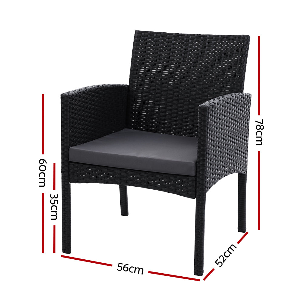 Set of 2 Wicker Outdoor Bistro Chairs - Black - Homecoze