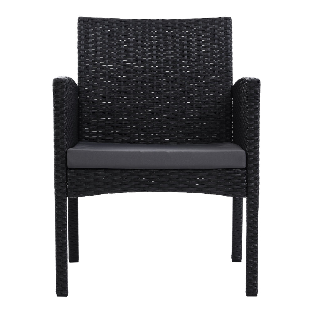 Set of 2 Wicker Outdoor Bistro Chairs - Black - Homecoze