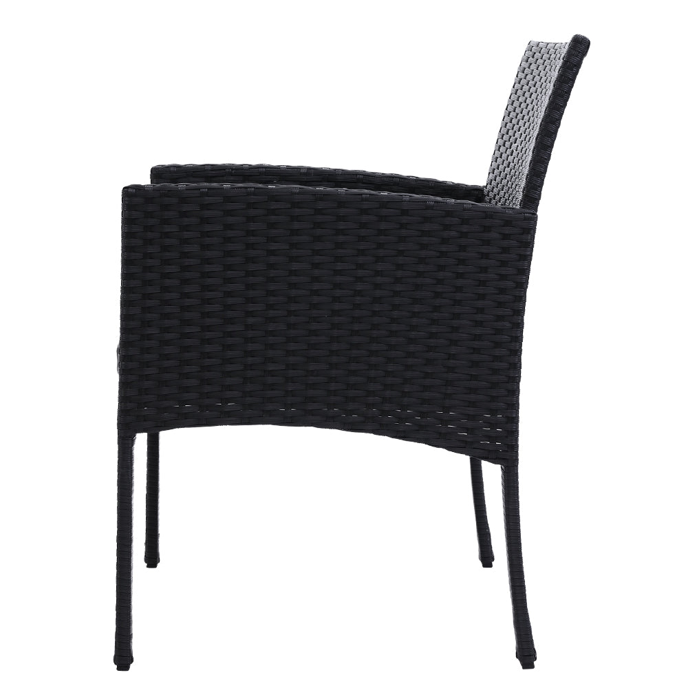 Set of 2 Wicker Outdoor Bistro Chairs - Black - Homecoze