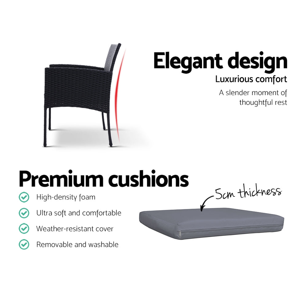 Set of 2 Wicker Outdoor Bistro Chairs - Black - Homecoze