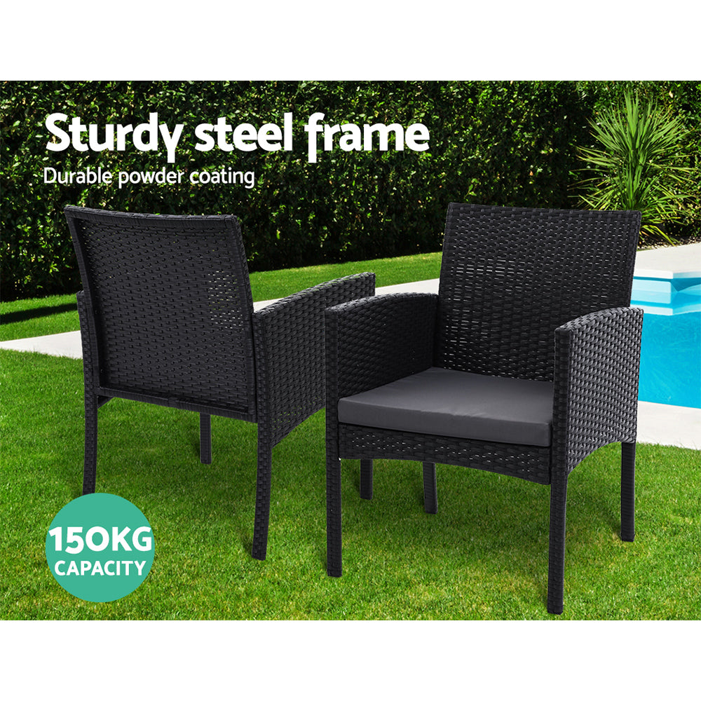 Set of 2 Wicker Outdoor Bistro Chairs - Black - Homecoze