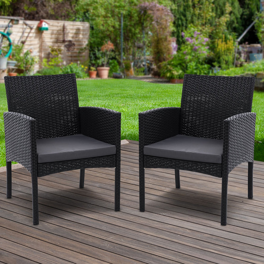 Set of 2 Wicker Outdoor Bistro Chairs - Black - Homecoze