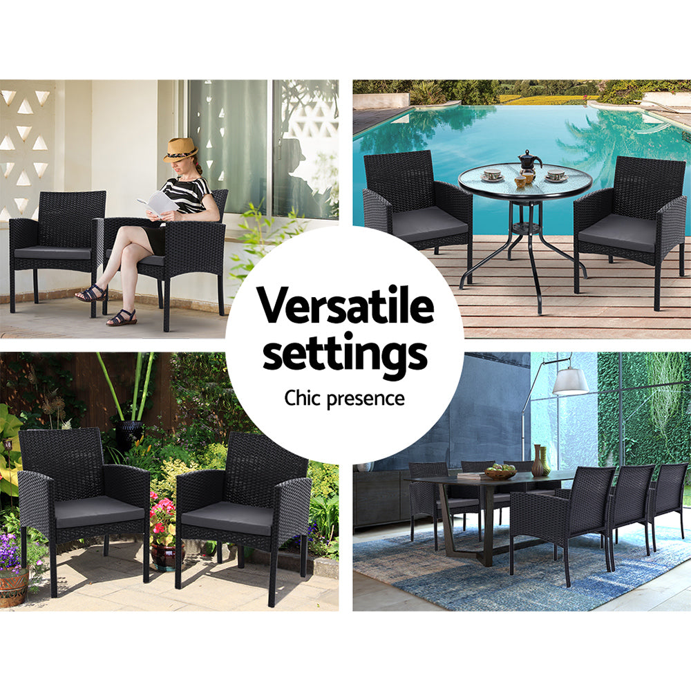 Set of 2 Wicker Outdoor Bistro Chairs - Black - Homecoze
